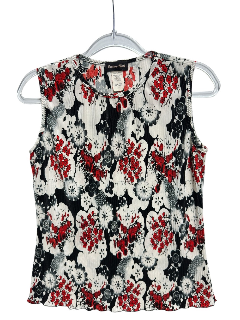 Silky Satin Knit Pleated Crinkle Toile Floral Bouquet Top